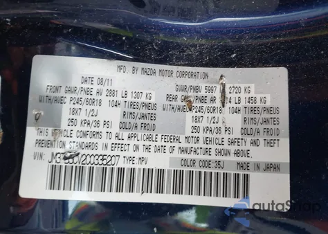 2012 Mazda Cx-9 Touring z USA, uszkodzony, nr VIN JM3TB3CV2C0335207